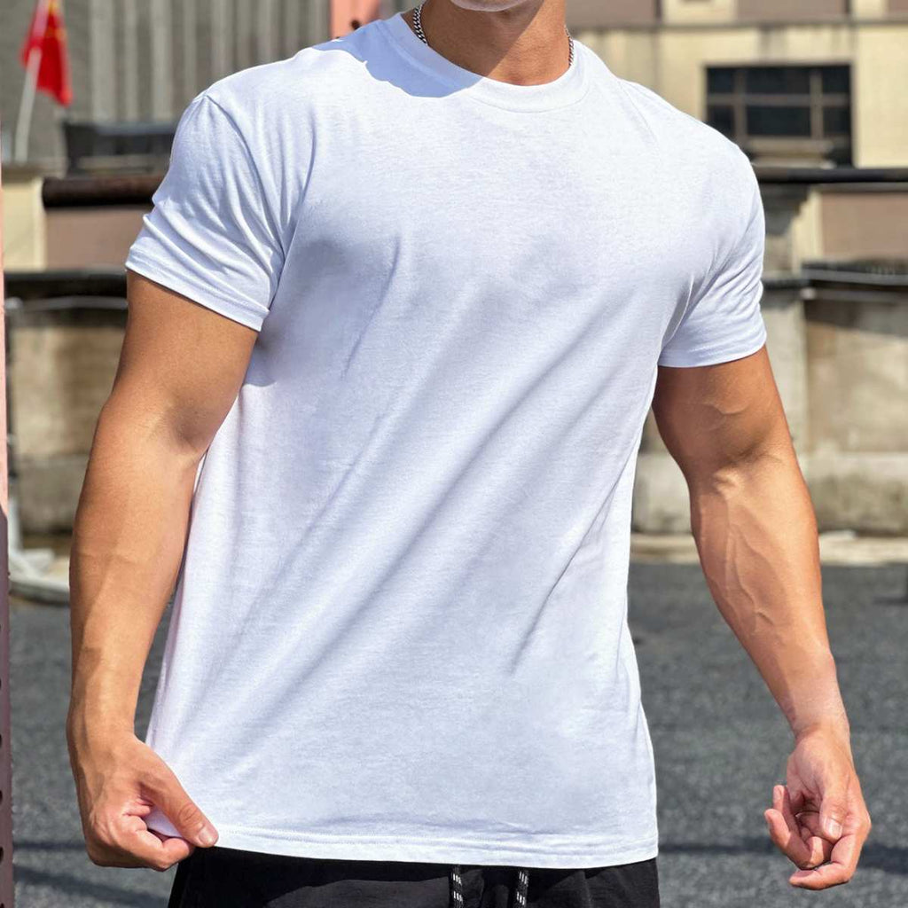 Mens Gym Sportswear 100% cotton T Shirt YH-TX33 print logo 3