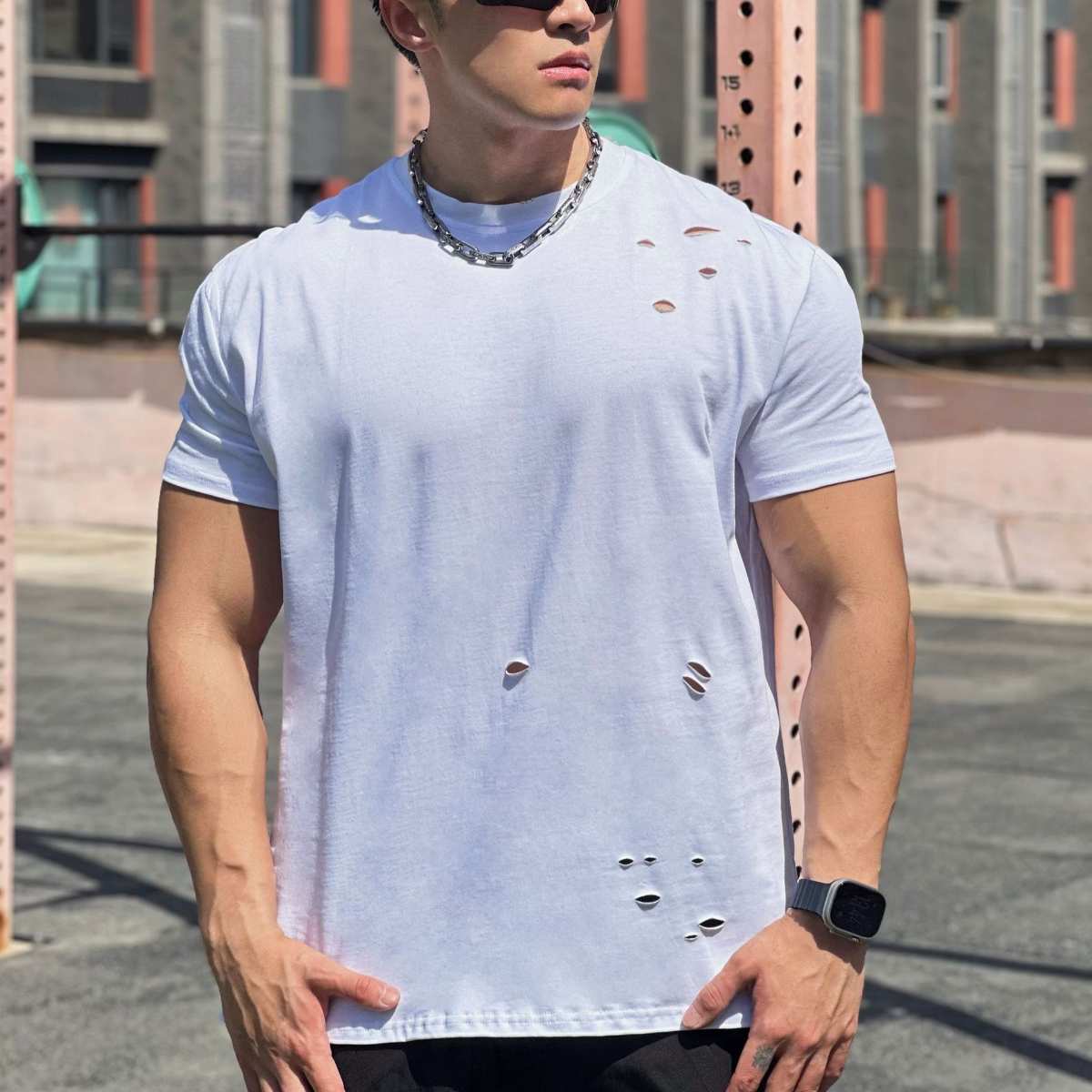 Mens Gym Sportswear 100% cotton T Shirt YH-TX33 print logo 53