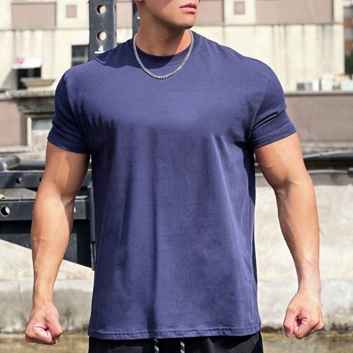 Mens Gym Sportswear 100% cotton T Shirt YH-TX33 print logo 8