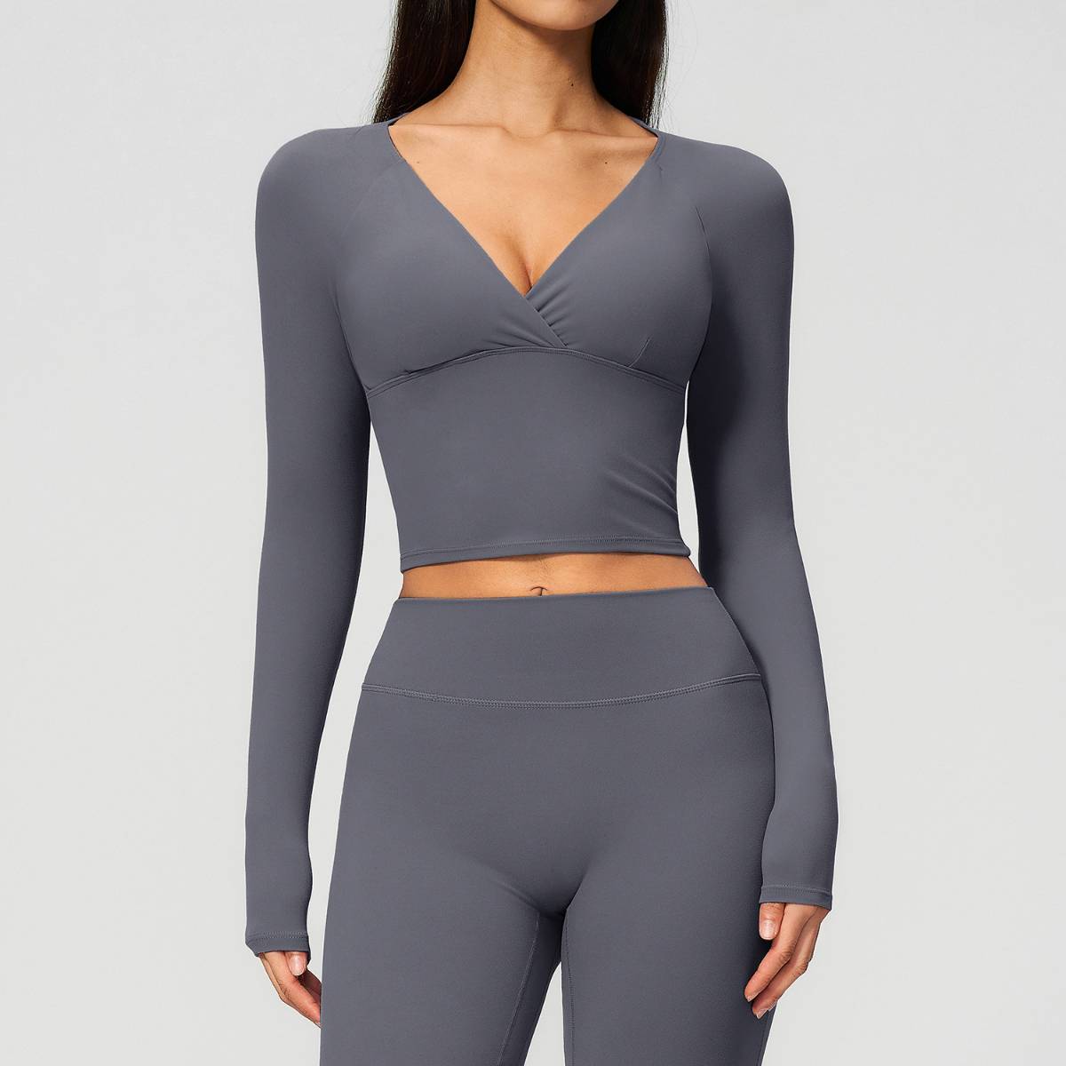 Womens Workout Training 70%nylon 30%spandex Yoga Sets Z-4208 - long sleeve print logo 4