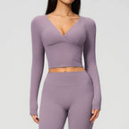 Womens Workout Training 70%nylon 30%spandex Yoga Sets Z-4208 - long sleeve print logo 5