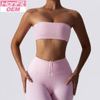 Womens Fitness Strapless 78%Nylon 22%Spandex Sports Bra Z-8075 print logo 14