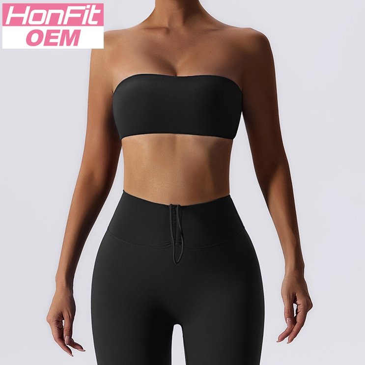 Womens Fitness Strapless 78%Nylon 22%Spandex Sports Bra Z-8075 print logo 16