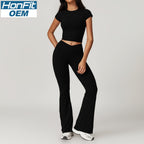 Womens Gym Workout 75%nylon 25%spandex Yoga Set Z-8799 - short sleeve print logo 16