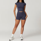 Womens Gym Workout 75%nylon 25%spandex Yoga Set Z-8799 - short sleeve print logo 10
