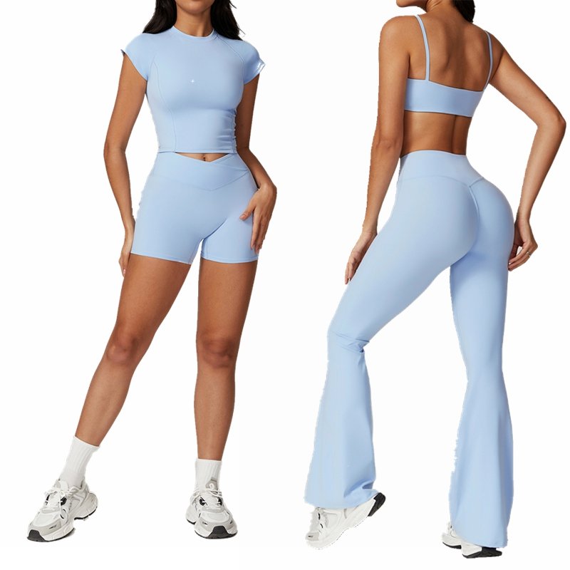 Womens Gym Workout 75%nylon 25%spandex Yoga Set Z-8799 - short sleeve print logo 14