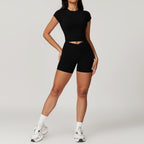Womens Gym Workout 75%nylon 25%spandex Yoga Set Z-8799 - short sleeve print logo 20