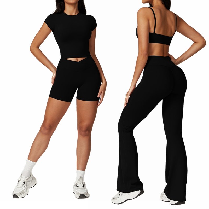 Womens Gym Workout 75%nylon 25%spandex Yoga Set Z-8799 - short sleeve print logo 13