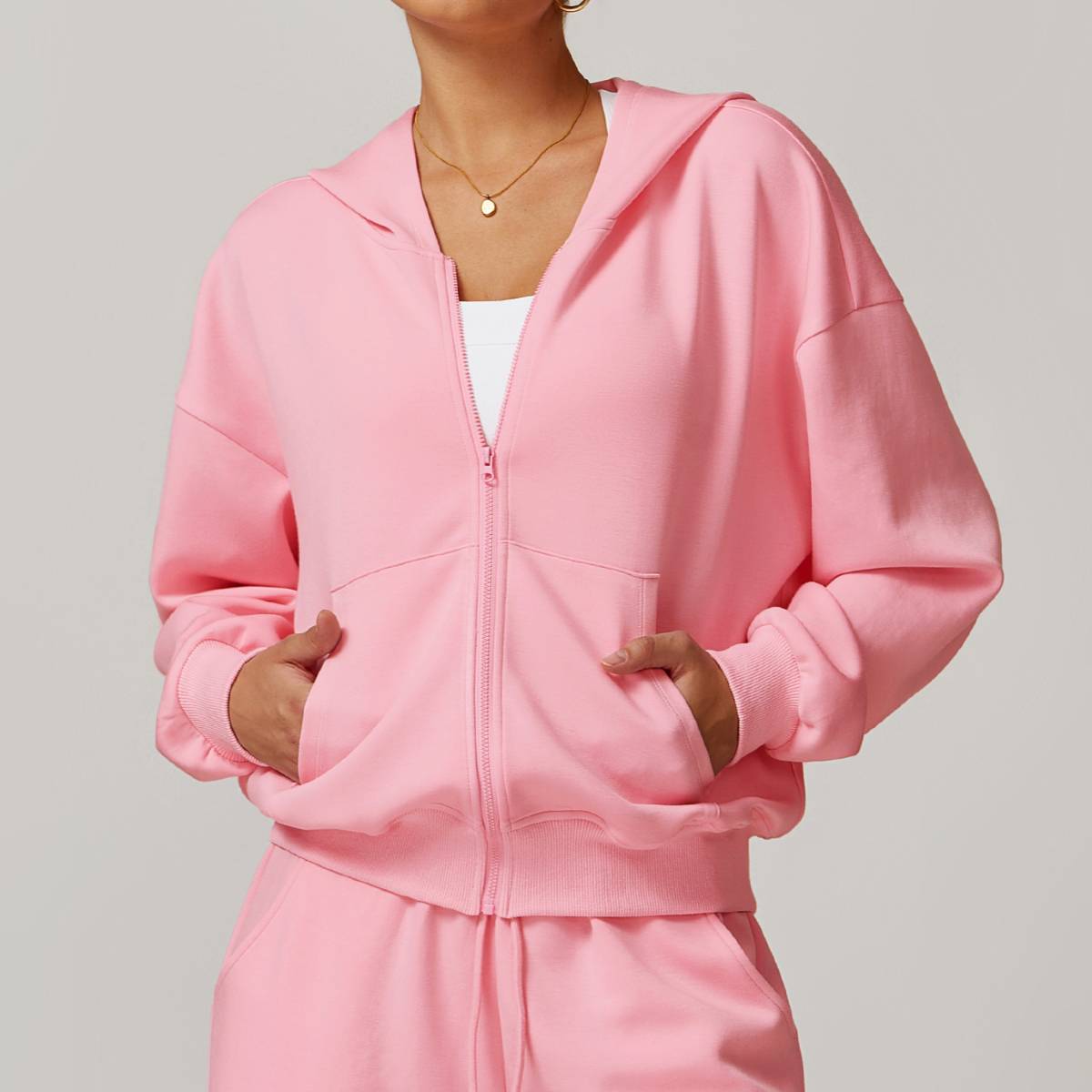 Womens Casual Sports 42% rayon cotton 50% polyester 8% spandex Zip Hoodie Z-8952 print logo 4