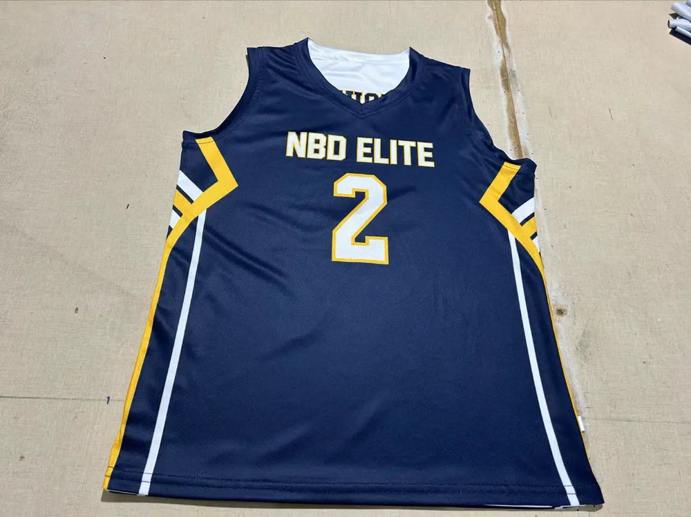 Navy blue classic custom basketball jersey with contrasting white and lime trim #2