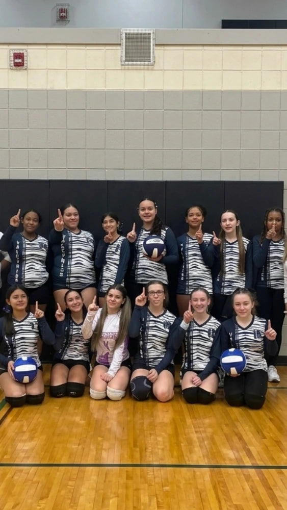 High school volleyball team in custom long sleeve volleyball uniforms