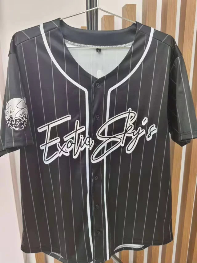 baseball jersey | black pinstripe | script embroidery