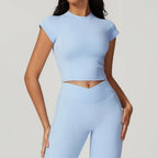 Womens Gym Workout 75%nylon 25%spandex Yoga Set Z-8799 - short sleeve