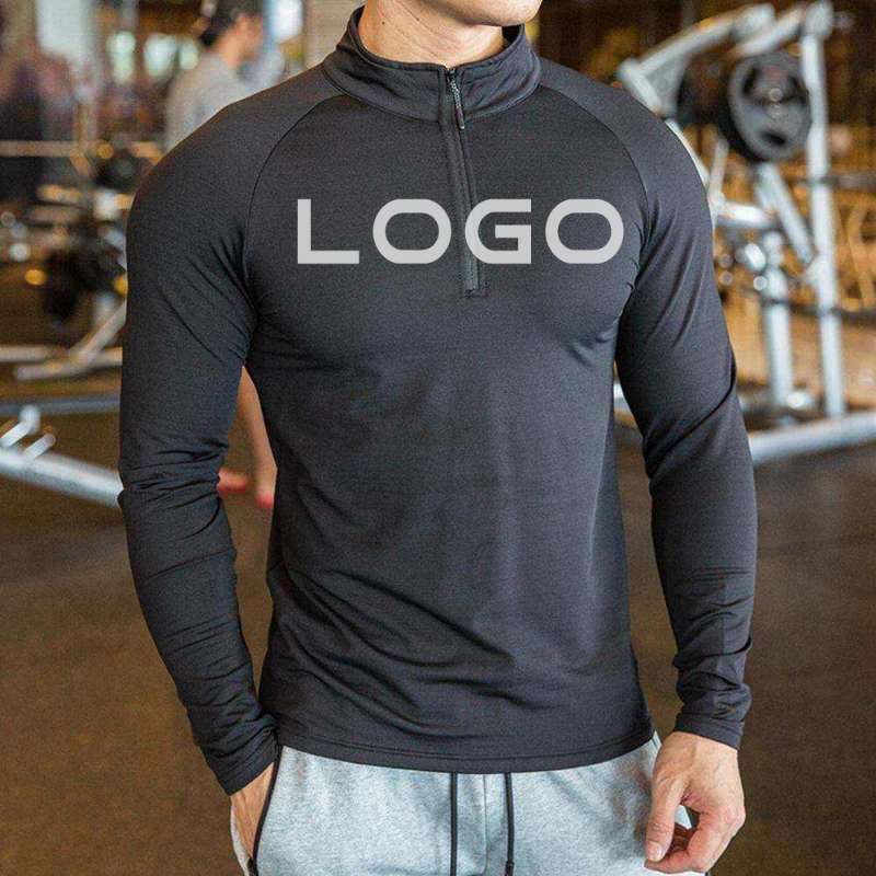 Mens Gym Training 100% Polyester Quarter Zip Shirt print logo 13