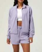 Womens Casual Fitness 98%polyester 2%spandex Shorts Set sm2373 - jacket print logo 25