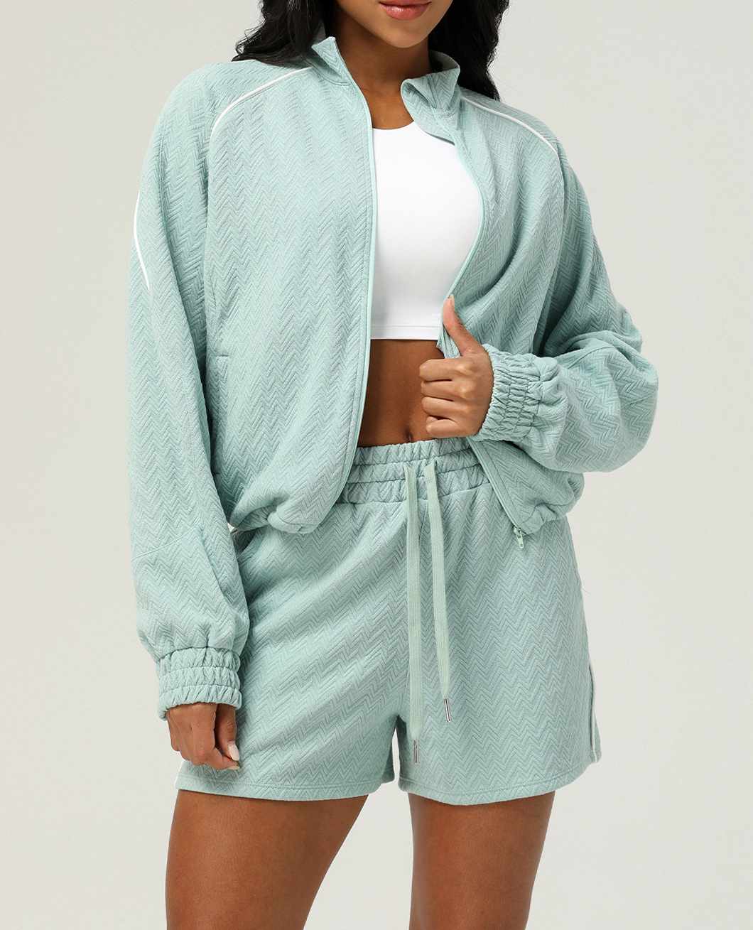 Womens Casual Fitness 98%polyester 2%spandex Shorts Set sm2373 - jacket print logo 28