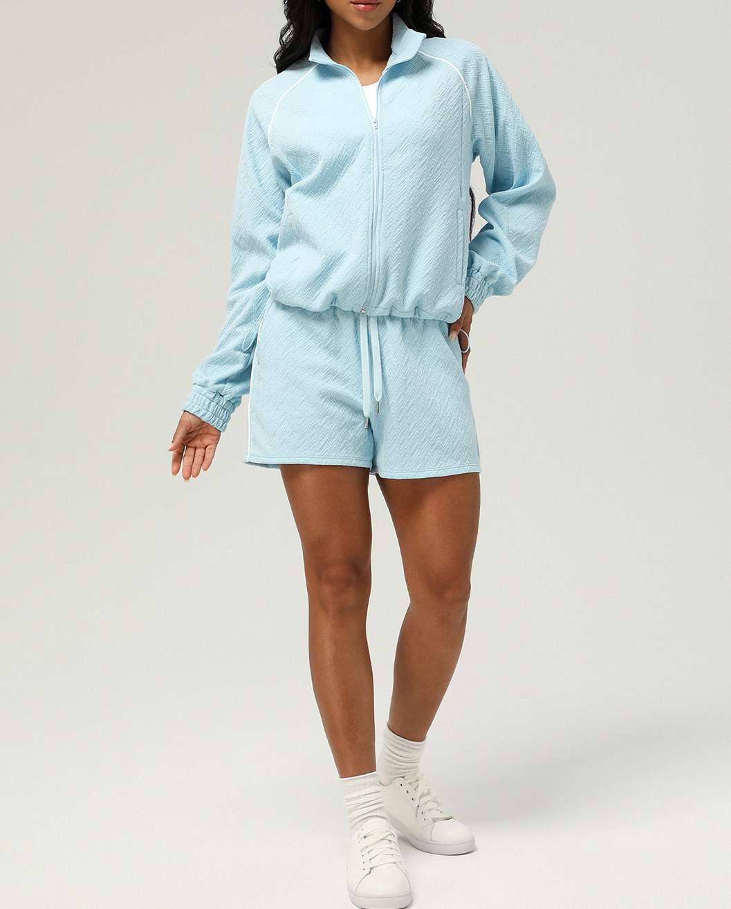 Womens Casual Fitness 98%polyester 2%spandex Shorts Set sm2373 - jacket print logo 32