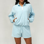 Womens Casual Fitness 98%polyester 2%spandex Shorts Set sm2373